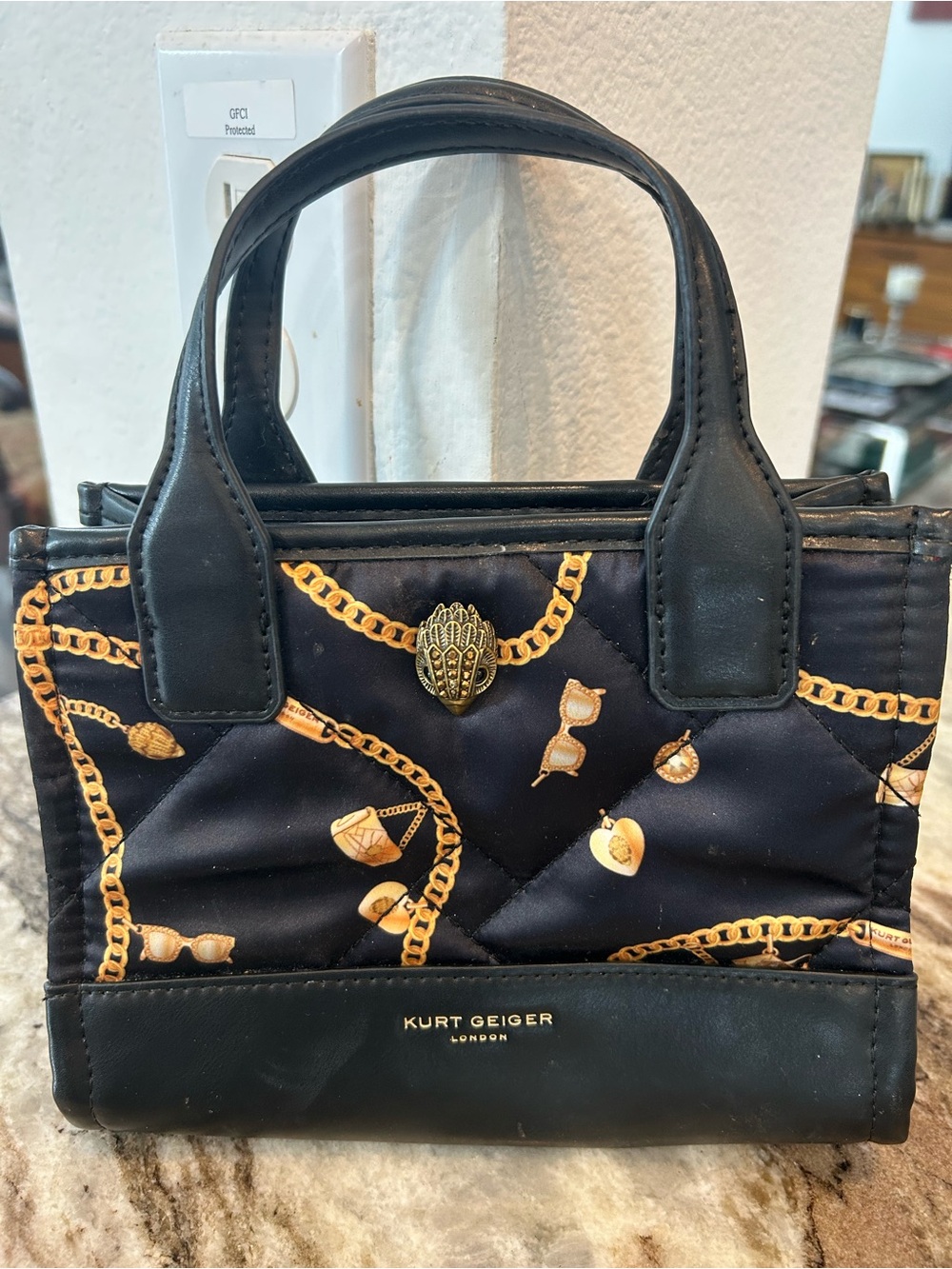 Kurt Geiger extra small quilted recycled square shopper has scuffs wear no strap
